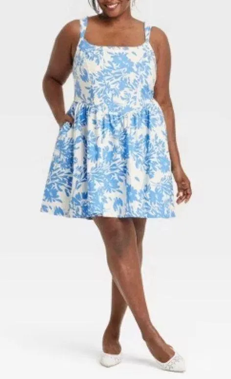 Beautiful Summer Blue White Floral Women's Corset Mini Dress - A New Day 3X - Image 5