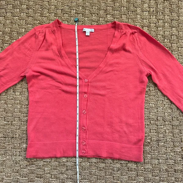 Women’s Gap Coral V-Neck Button Front Cardigan Sweater M 3/4 Sleeve Cotton - Image 5