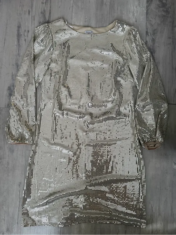 Alexa B Silver Sequin Long-Sleeve Shift Dress - Image 2