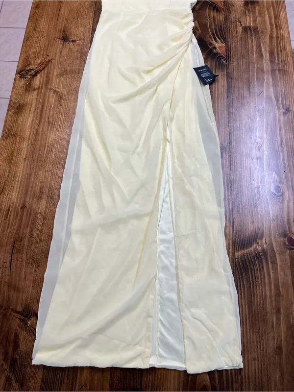 Lulus Glamorous Disposition Light Yellow Ruched Maxi Dress Size Small NWT - Image 8