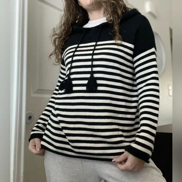 Velvet by Graham & Spencer Striped Knit Sweater Hoodie Sz Small Cashmere‎ Blend - Image 3