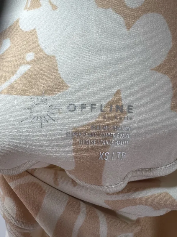 Offline By Aerie Real Me Super Flare Crossover HiRise Leggings Tan Floral Y2K XS - Image 11