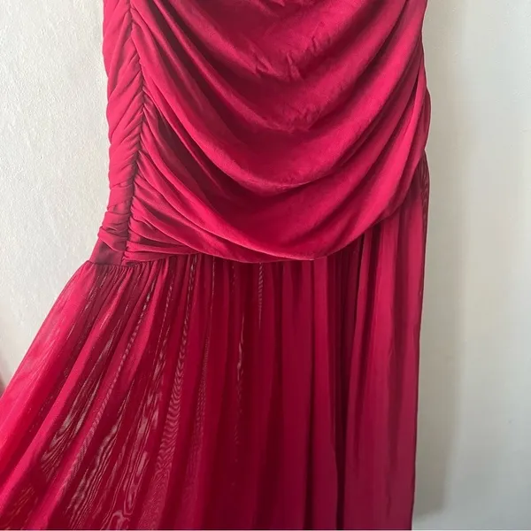 Red One Shoulder Ruched Bodycon Maxi Dress Size Large - Image 2