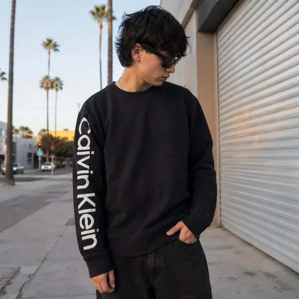Calvin Klein Black Logo Sleeve Crewneck Sweatshirt Streetwear M - Image 5