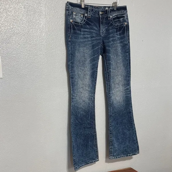 Miss Me Size 31 Signature Bootcut Jeans Y2K Embellished Bling Distressed Denim - Image 3