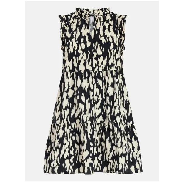Black Cream Abstract‎ Print Dress Tiered Flutter Sleeve M NWT Summer Spring - Image 4
