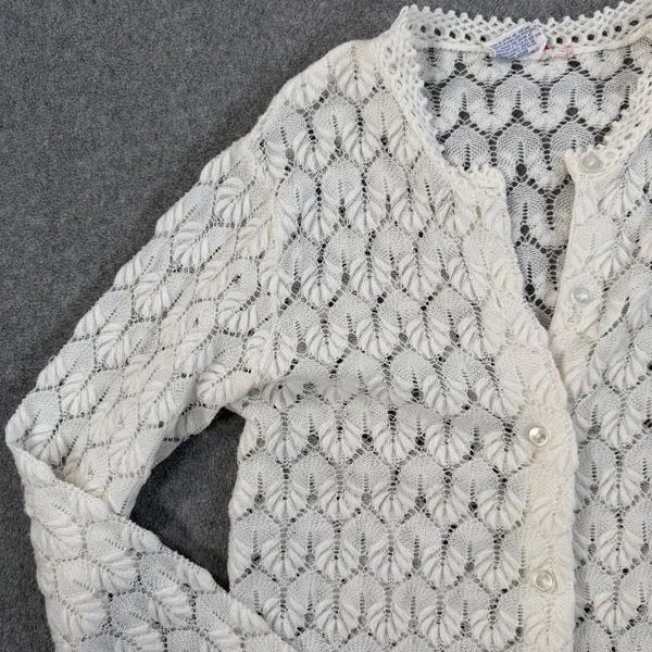 Vintage Americana Knitting Mills Open Knit Cardigan Sweater Women's 38 Ivory - Image 3