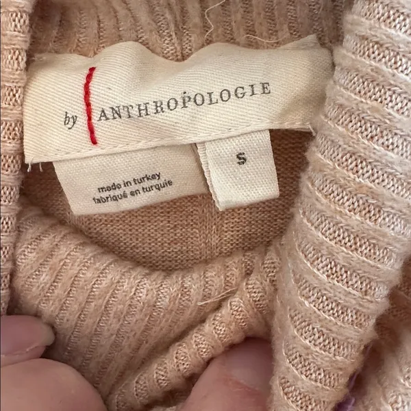 Anthropologie Beige Ribbed‎ Knit Turtleneck Sweater Dress size S EUC - Image 4
