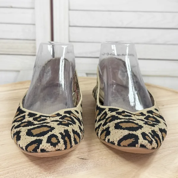 Women's Cleo‎ Leopard Print Knit Casual Pointed Toe Ballet Flats Tan 7 - Image 2