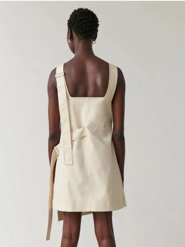 COS Asymmetrical Cream Strap Wrap Pinafore Cotton Dress - Image 2