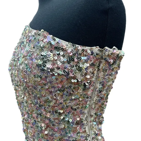 For Love & Lemons Rainbow‎ Sequin One Shoulder Bodycon Mini Dress Size S NWT - Image 4