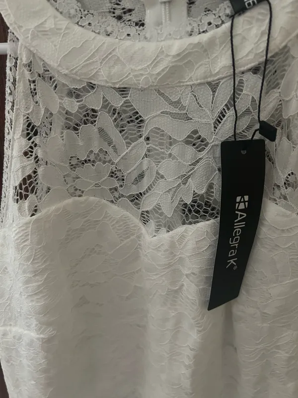 Women’s Gorgeous Allegra K White Satin Lace Med/ Length Dress Size M NWT - Image 9