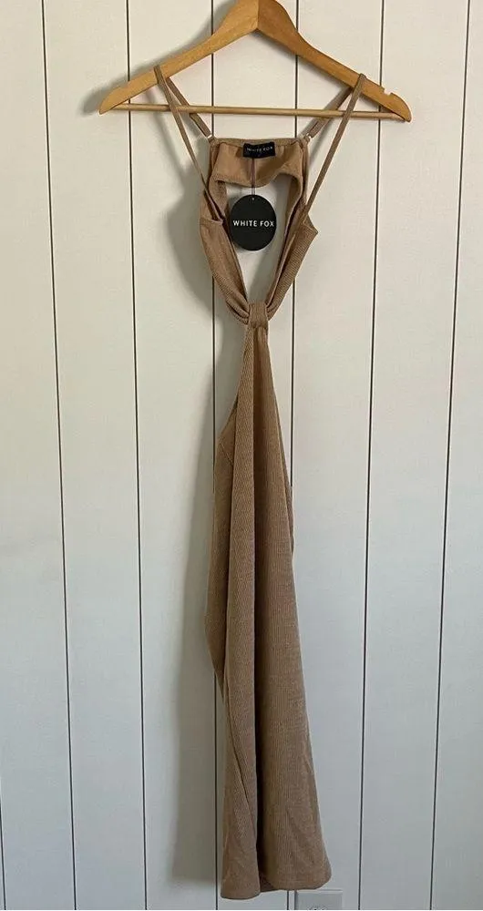 White Fox Taking Sides Midi Dress in Beige - Image 3