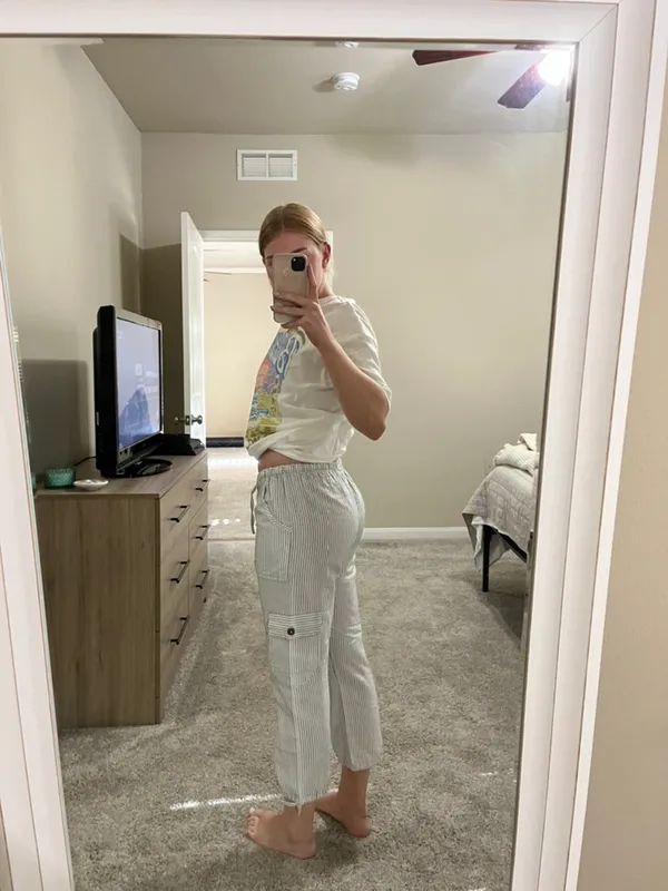 Extra Small White Pinstripe Linen Pants Size XS - Image 5