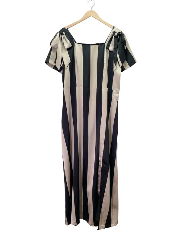 Ivy City Co Marni Dress Sz 1X Black Gold Stripe Satin Bow Midi Retro Party NWT - Image 2