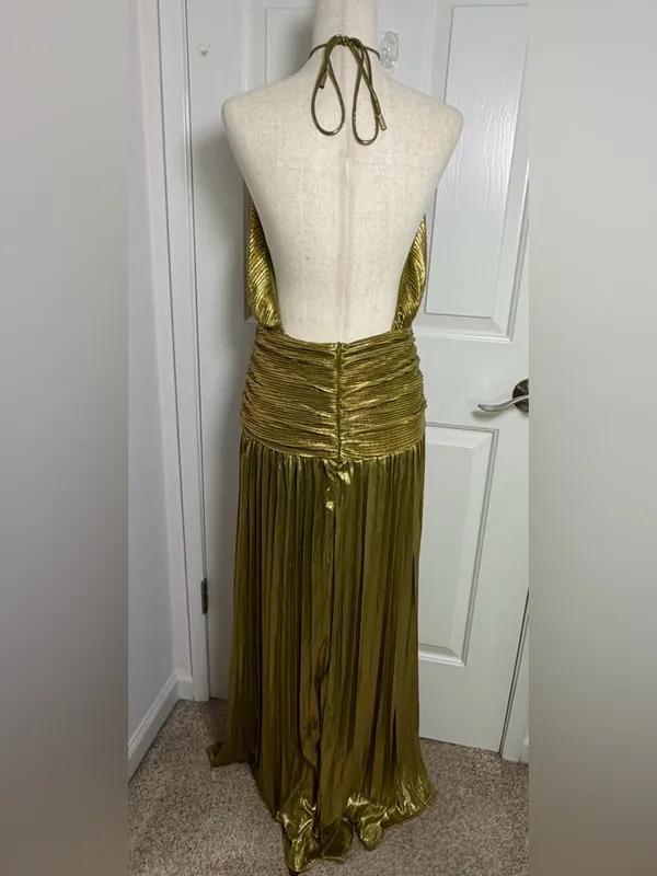 Metallic Gold High-Slit‎ Maxi Dress - Image 5