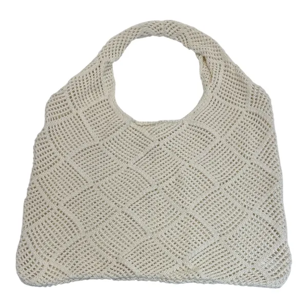 Crochet Mesh Hobo Tote Bag Ivory Cream Knit Beach Bag Boho Summer Shoulder NEW - Image 6