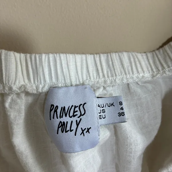 Princess Polly Tie Front Crop Top Size 4 White Womens Cotton Puff Sleeve - Image 3
