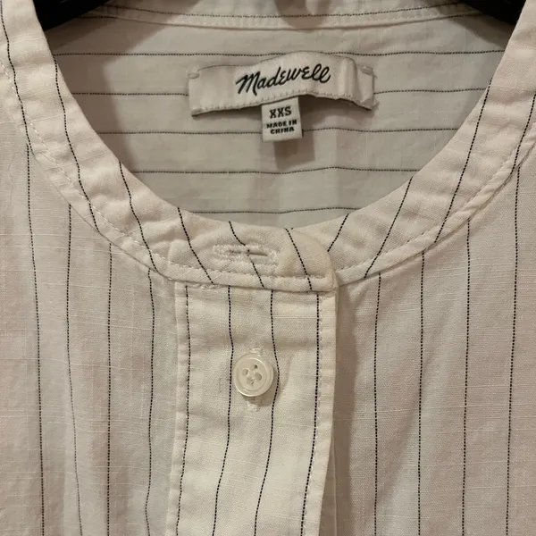 Madewell‎ White with Blue Striped Crew Neck Popover Cotton Top Shirt Size XXS - Image 4