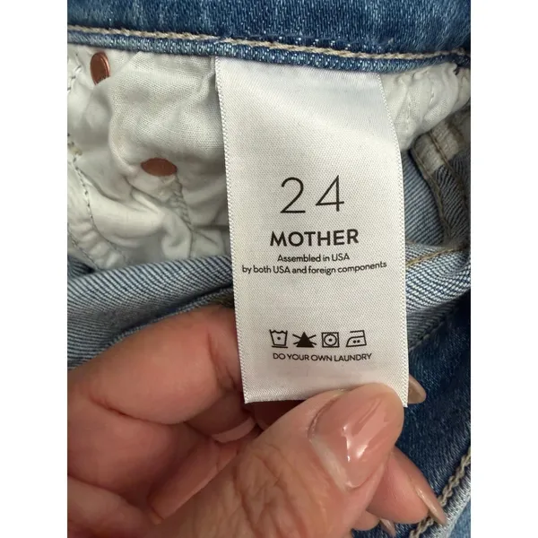 MOTHER High Waisted Rider Ankle Fray Jeans 24 Distressed Straight Blue USA - Image 7