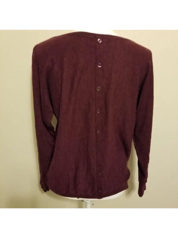 Cynthia Rowley Merino Wool Burgundy Sweater XL Button Back Long Sleeve Lightweig - Image 2