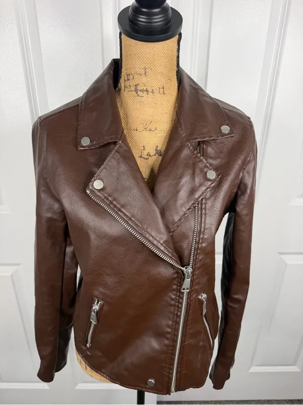 Anthropologie Brown Faux Leather Moto Biker Jacket M NWOT - Image 3
