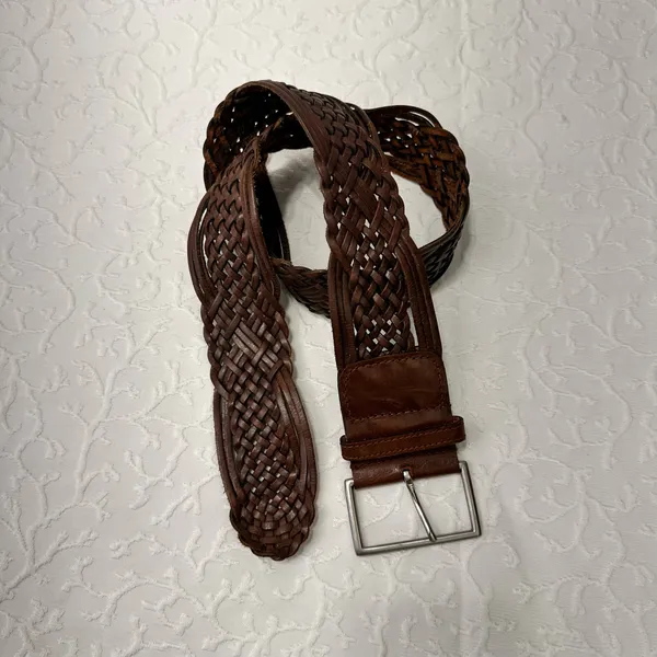 Leather Belt Braided Women's Size M Brown Retro Vintage Wide Flexible Classic - Image 3