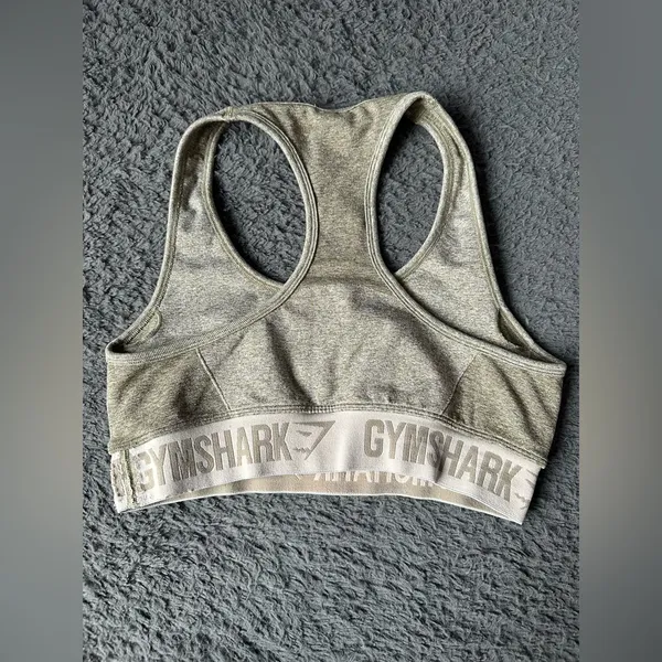 Gymshark Flex Sports Bra Greenish/Gray with Tan Band | Size M/L - Image 7