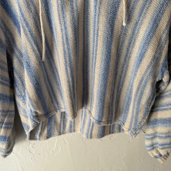 Billabong Striped Lace Up Knit Sweater Pullover Women M Blue Cream‎ Surfer Beach - Image 4