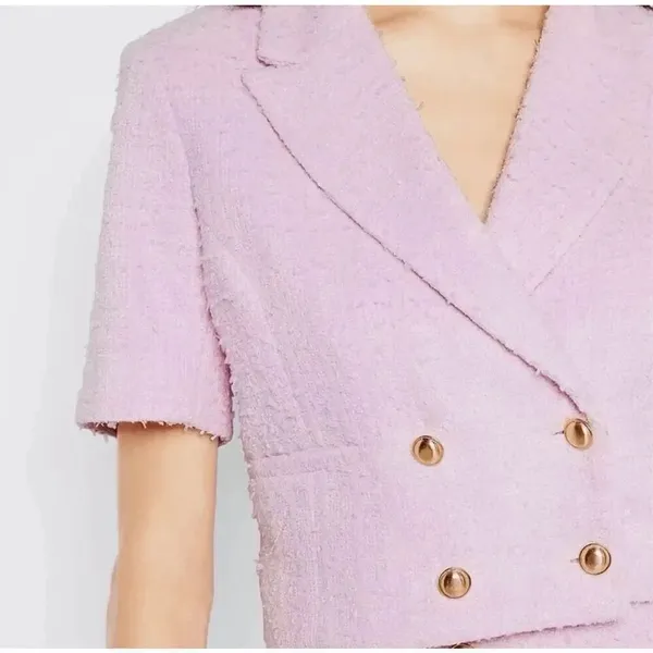 Express Pastel Spring Pink Tweed Double-Breasted Cropped‎ Blazer XS NWT - Image 8