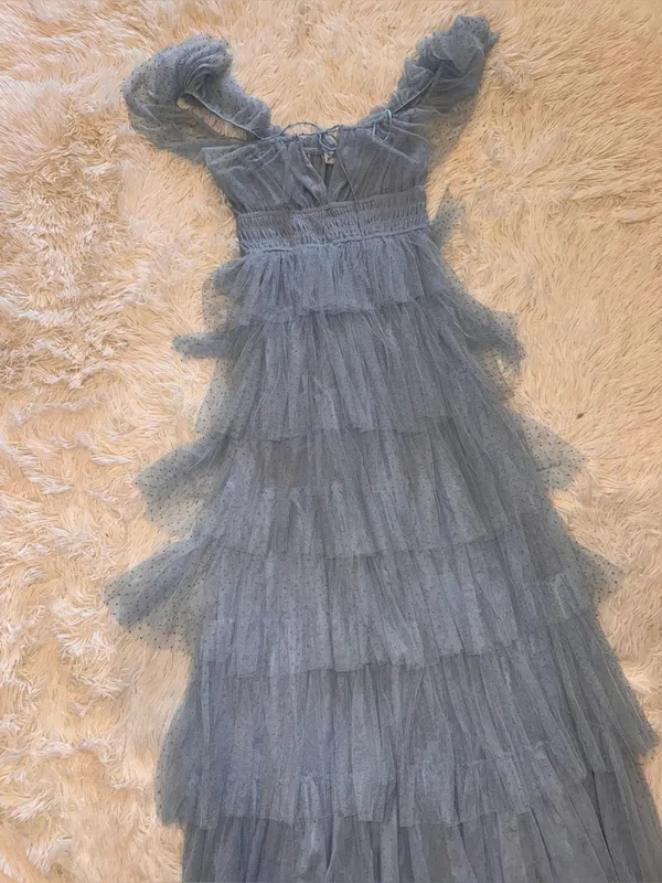 NEW Petal & Pup Belle Swiss Dot Tulle Tiered Maxi Blue Dress sz M - Image 5