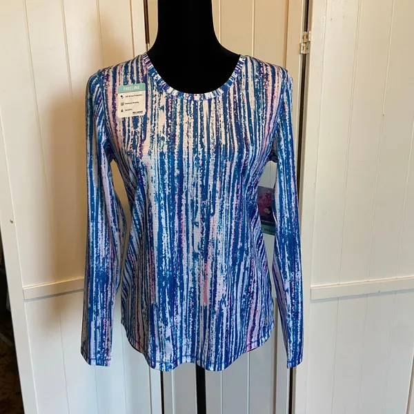 Reel Legends Womens Top‎ Size Small Glowing Lines Money Blue NEW - Image 5