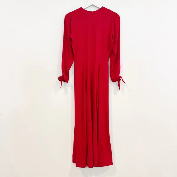 Reformation Puff Sleeve Midi Dress Size 0 Jewel Neck Flowy Office‎ Siren Elegan - Image 9