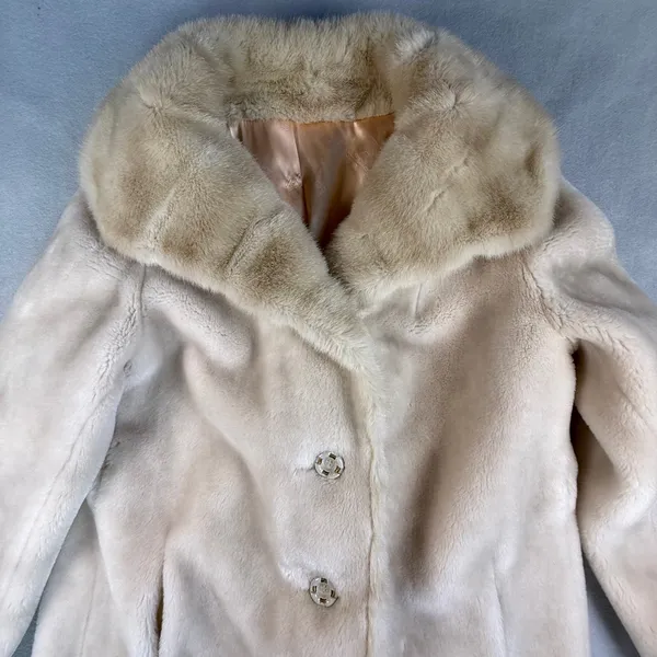 Sportowne Ultra Seal Faux Fur Coat Beige Jacket Women 10 Vintage Mobwife - Image 2