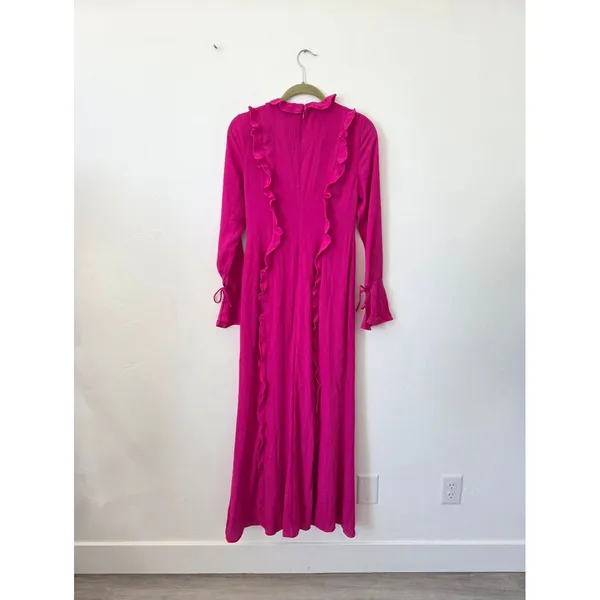 NEW Runaway The Label Oxana Dress Long Sleeve Hot Pink Ruffle Coquette Small - Image 7