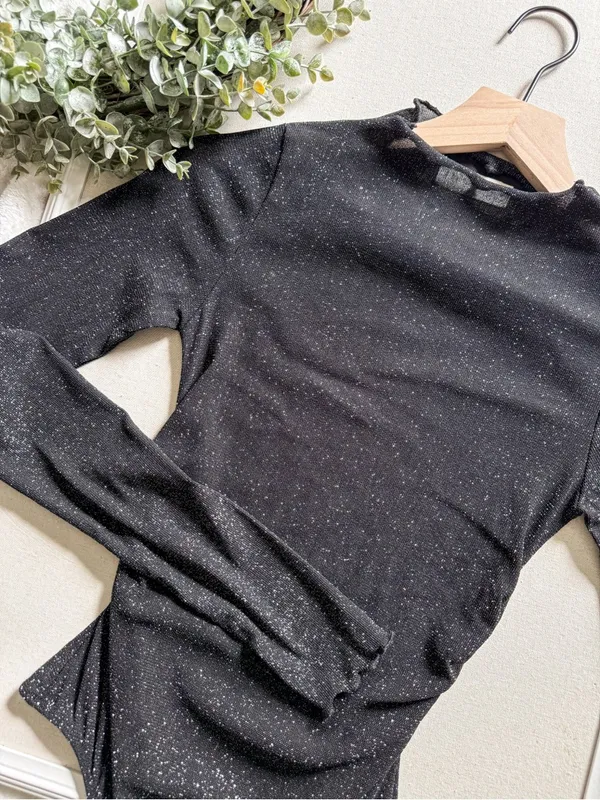 By Together Sheer Sparkle Bodysuit Long Sleeve Glitter Top Size Small - Image 2