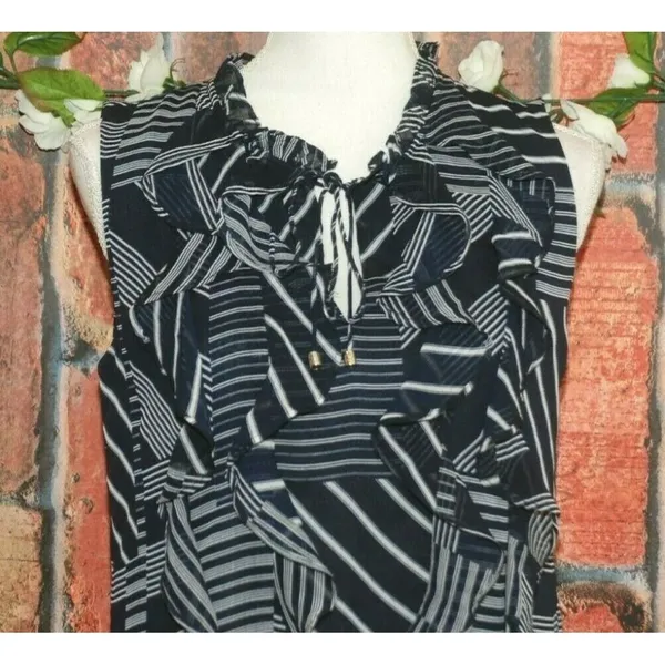 Tommy Hilfiger Ladies S Chiffon Navy Blue Sleeveless Blouse Ruffle Career Office - Image 2