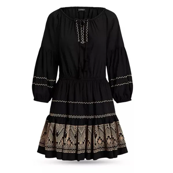 Polo Ralph Lauren Embroidered Peasant Midi Dress Black Size 2 Cotton Voile - Image 11