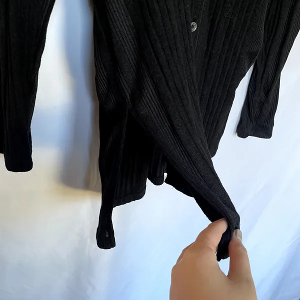 CuddlDuds black knit ribbed button down long sleeved shirt extra long women's TM - Image 6