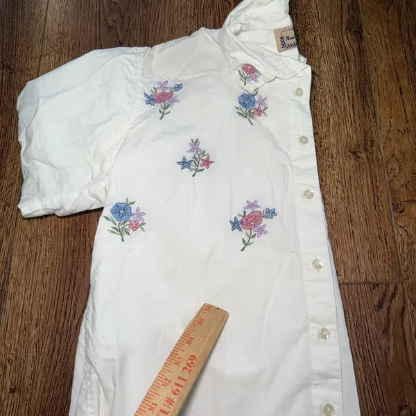 90s New Direction White 100% Cotton Floral Embroidered Top Womens M‎ Cottage - Image 9