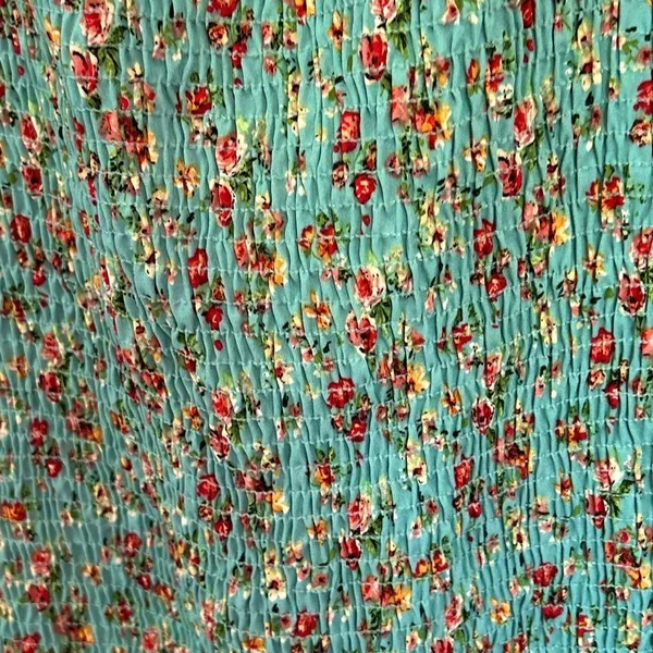 Timing Floral Ruched Smocked Bodycon square neck mini Dress M NWT cottagecore - Image 7