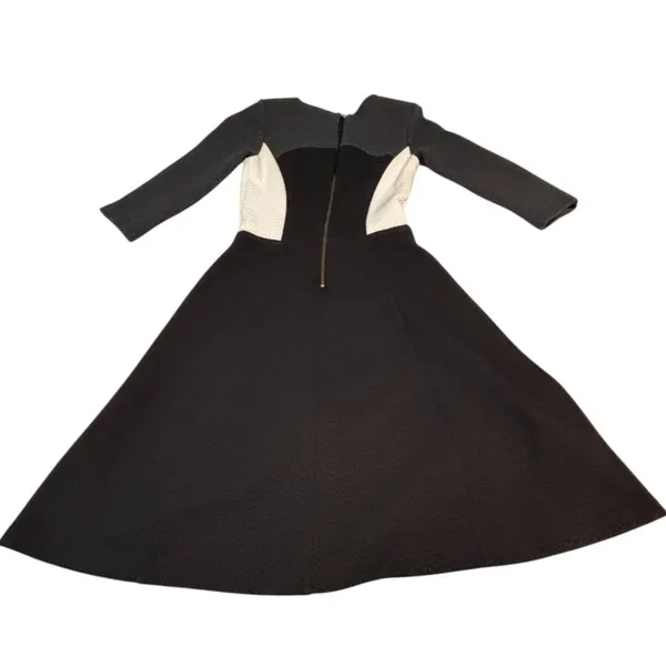 Boden Black White Colorblock Quilted Textured Fit & Flare Dress 3/4 Sleeve 4 - Image 6
