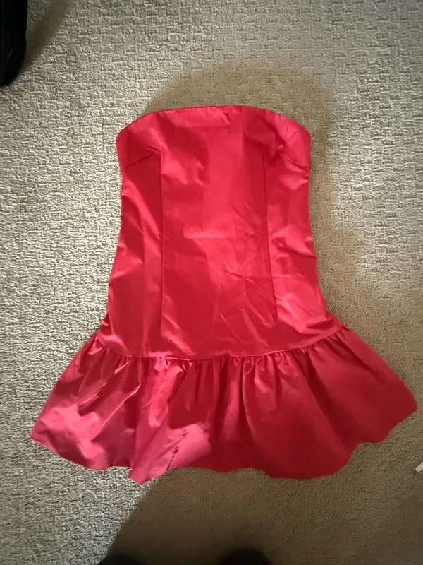 Motel Rocks Denama Puffball Mini Dress in Deep Red - Image 3