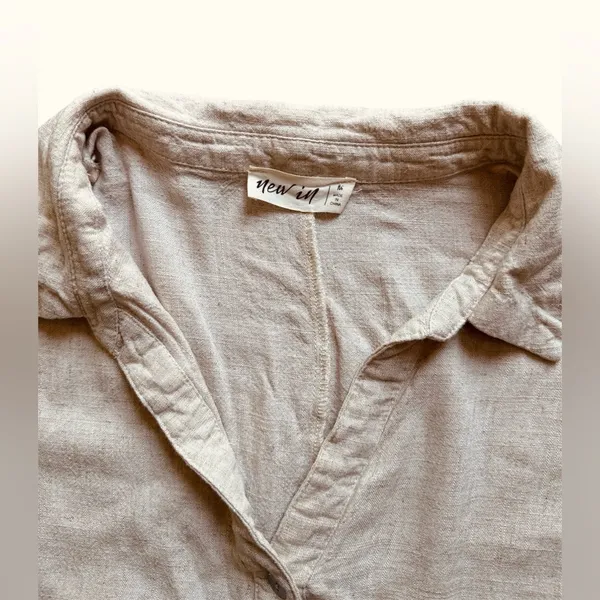 Tan Smocked Linen Blend Maxi Sundress - Image 6