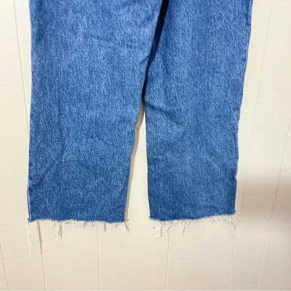 White Fox High Rise Wide Leg Jeans Blue Raw Hem Size M - Image 8