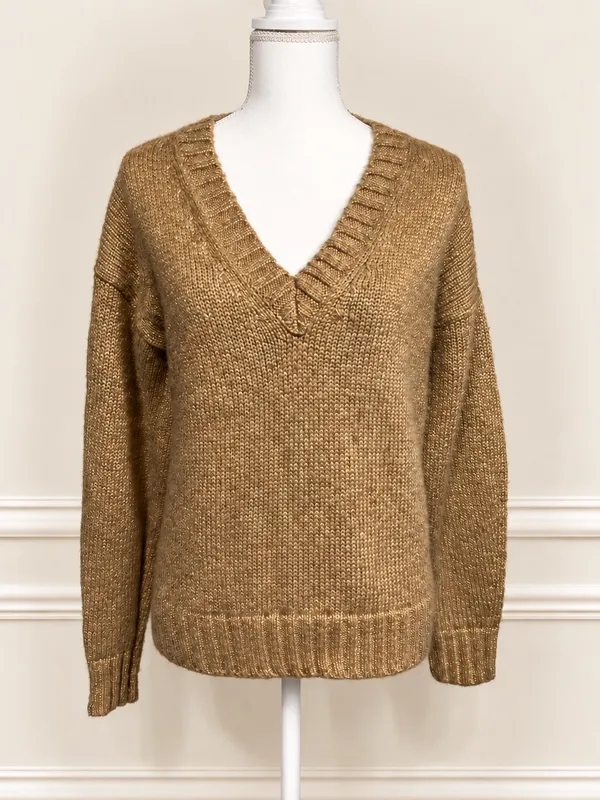 Lauren Ralph Lauren Gold Metallic V-Neck Sweater Women’s S Holiday - Image 2