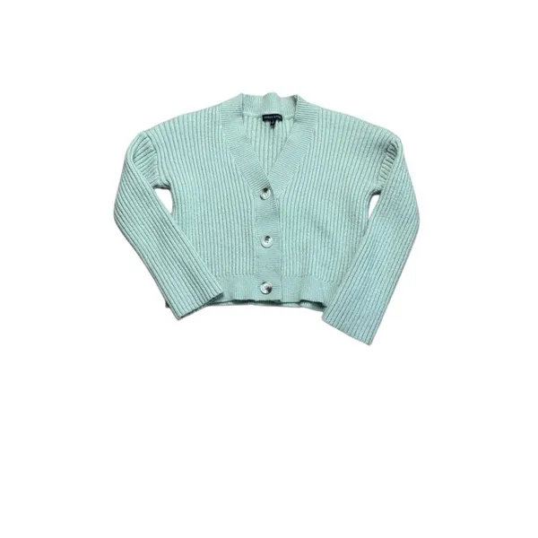 Kendall and Kylie Ribbed V neck Cardigan Button down Pistachio Green Small - Image 2