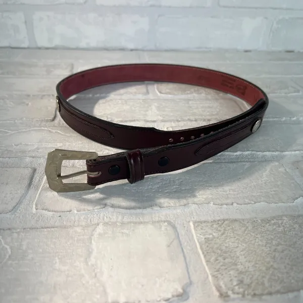 Justin Boots Leather Belt Womens 30‎ Brown Silver Concho Button Buckle Top Grain - Image 12