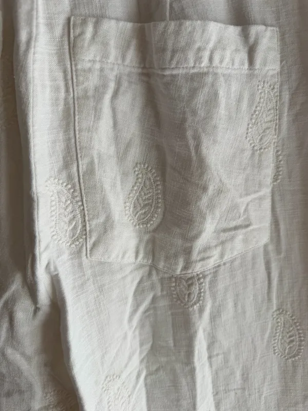 ZARA Pants Linen Wide-Leg White embroidered size 2 - Image 9
