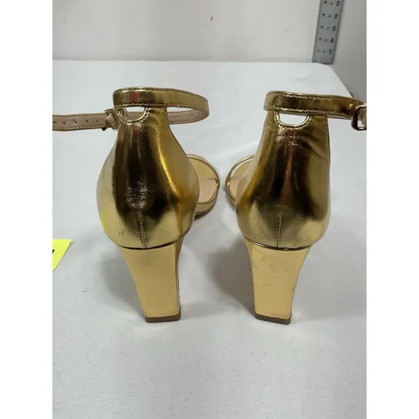 Womans Excellent Condition Teaieui Strappy Sandals 9.5 Gold Block Heel Strap - Image 5